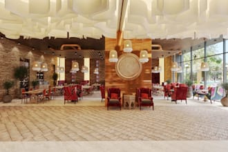 cgi causal dining,3d interior layout,BBQ grill,noodle bar render,d5 lobby lounge
