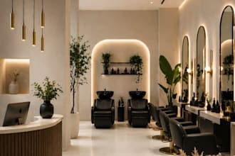 design luxury hair or beauty salon interior with fast 3d rendering, rigid layout