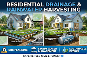 design a residential drainage plan and rainwater harvesting system