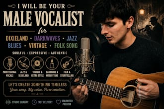 be your male vocalist for dixieland, darkwaves, jazz, blues, vintage, folk song