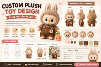 toy design plush stuffed animal character custom plushies labubu reference sheet