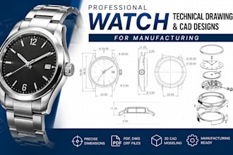 create professional watch technical drawings and cad designs for manufacturing