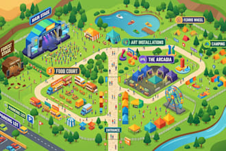 design festival map, event map, wedding map, venue map and guest guide map