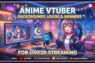 do anime vtuber background, illustration and logo,banner for live2d streaming