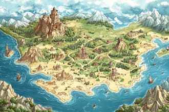 illustrate fantasy map and rpg battle map design for dnd