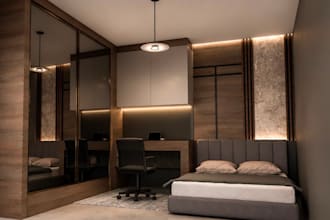 design modern luxury bedroom interior and create photorealistic 3d render