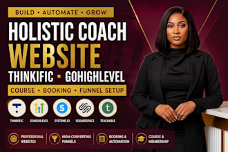 create holistic coach website thinkific gohighlevel course booking funnel setup
