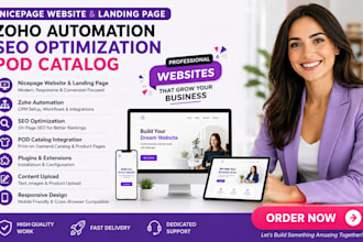 setup nicepage website landing page zoho automation seo optimization pod catalog