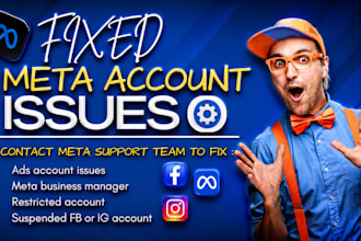 contact meta support to fix business manager, fb ad account issues and instagram