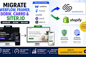 migrate webflow framer dorik carrd siterio to squarespace shopify website