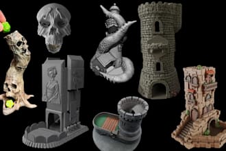 sculpt 3d printable dice tower, dnd terrain, castle, tabletop stl 3d model