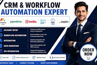 set up monday crm pipedrive twillo bitrix24 agile crm zapier workflow automation
