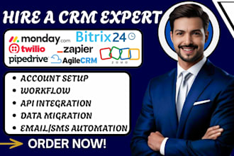 setup monday crm pipedrive twillo bitrix24 agile crm zapier workflow automation