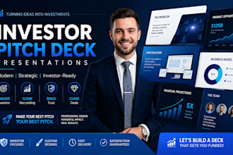 design a modern investor pitch deck or powerpoint presentation in canva