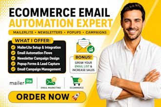 setup ecommerce email automation, mailerlite newsletter popup form and campaign