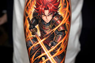 illustration for anime tattoo in color