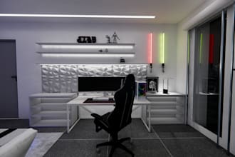 design gaming room, streaming setup, home office and virtual background