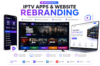 rebrand iptv website and iptv apps purple player ibo player tivimate and nextv