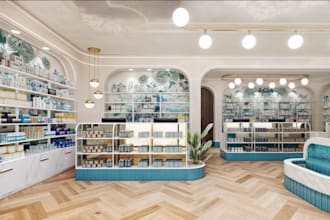 design and 3d render pharmacy, hospital, medical store, beauty clinic