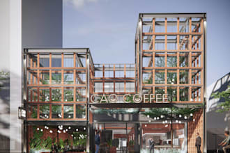 buildup 3d restaurant interior, render coffee shop, outdoor cafe visualization