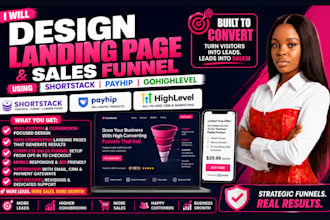 design shortstack payhip carrd gohighlevel landing page and sales funnel design
