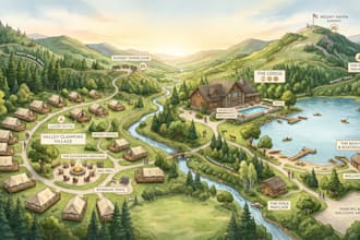 design glamping resort map, campsite map, tourism map, guest navigation layout