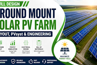 design ground mount solar pv farm, layout, pvsyst, engineering
