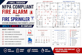 design nfpa compliant fire alarm and fire sprinkler system drawings for permits