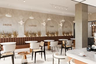 aesthetics coffee shop layout,3d dining lounge,teahouse render, cgi dessert shop