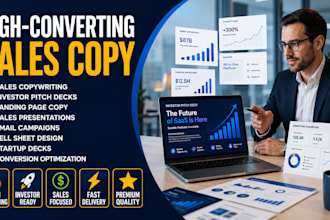 be your sales copywriter for pitch decks presentations b2b sell sheets design ai