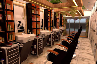 create 3d interior design for 3d hair  salon clinic spa and skin care