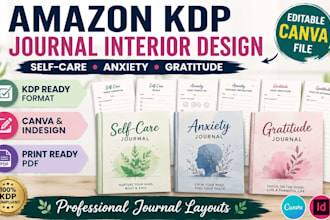 design amazon KDP selfcare, anxiety and gratitude journal interior
