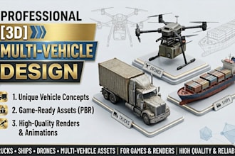 design realistic 3d truck, ship and drone model for games and renders