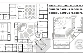 design full church campus architectural floor plan, school floor plan