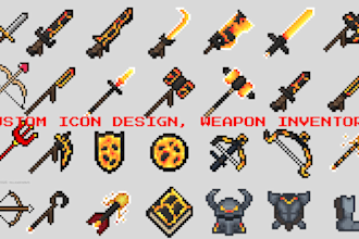 create pixel game assets, weapon icons, rpg items and game UI