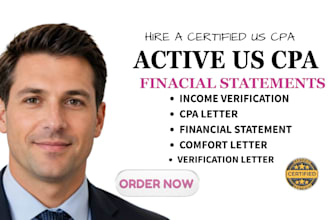 verified US CPA letter, comfort letter, income verification as licensed CPA