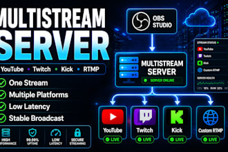 setup a multistream server for youtube, twitch, kick and custom rtmp