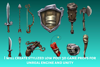 create stylized low poly 3d game props for unreal engine and unity