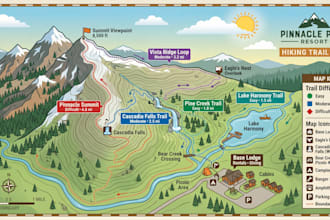 do map illustration, trail map, hiking maps, tourist map outdoor recreation maps