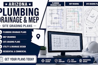 design arizona plumbing drainage plans, mep drawings, site grading plans