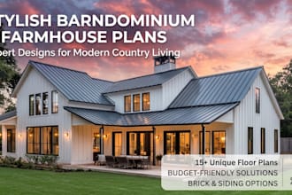 create barndominium and pole barn floor plan, framing plan and visuals