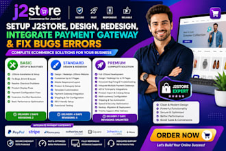 design j2store website setup integrate payment gateway fix bugs errors