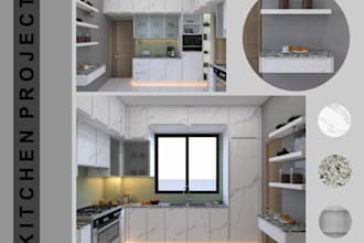 sketch kitchen interior renovation, basement design,cabinet layout,cgi rendering