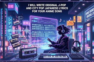 write original j pop and city pop japanese lyrics for your anime song