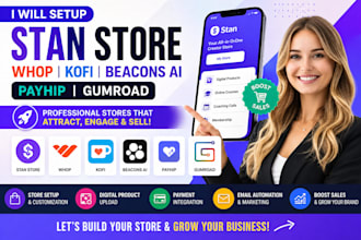 setup stan store, whop, kofi, beacons ai, payhip and gumroad store