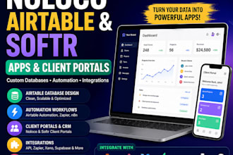build noloco app, airtable database, softr client portal and automation