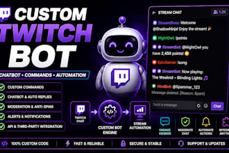 develop a custom twitch automation bot and chatbot