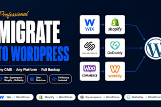 design redesign or migrate wix squarespace shopify weebly to wordpress elementor