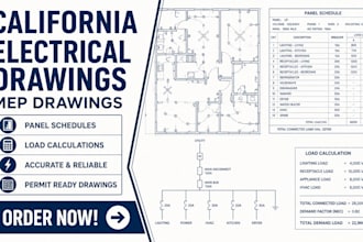 california electrical drawings, mep drawings, panel schedules, load calculations