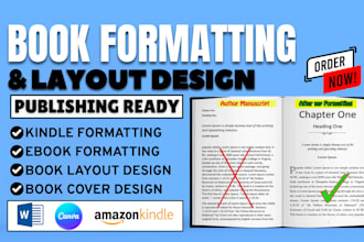 do book formatting, book layout design, kindle ebook conversion, paperback